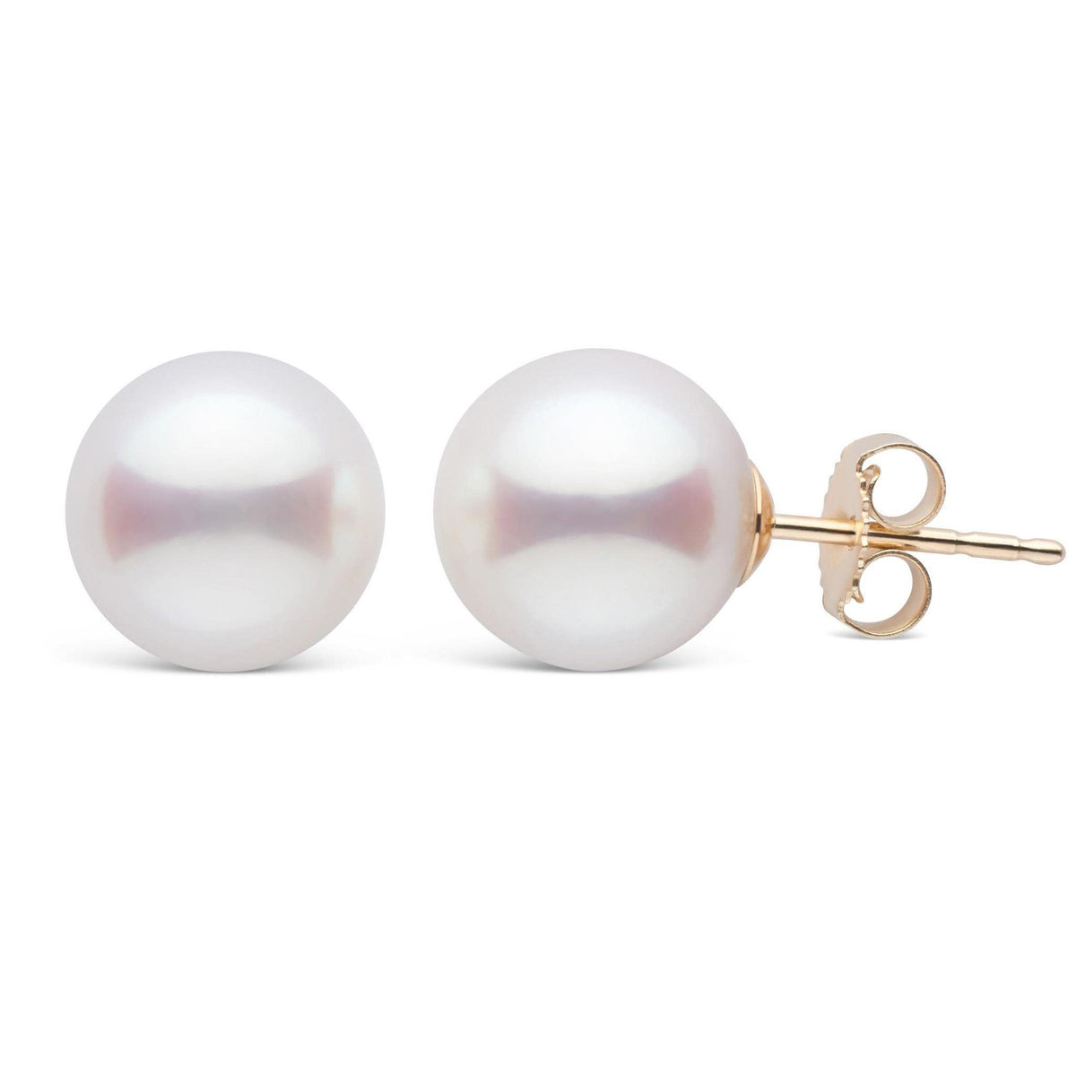 9.0-9.5 mm White Akoya AA+ Pearl Stud Earrings yellow gold