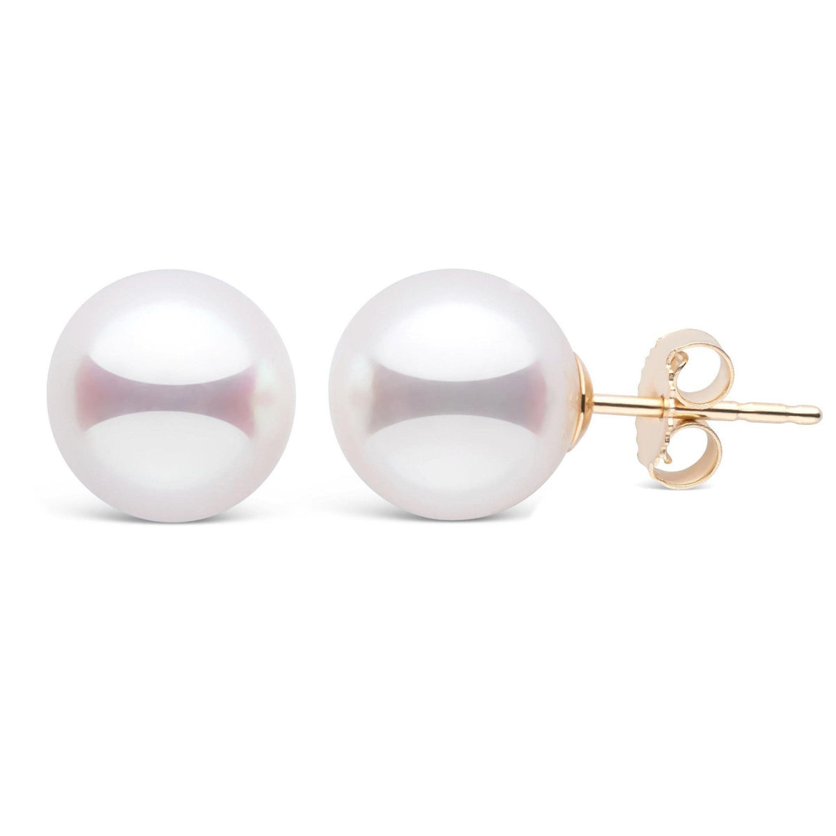 9.0-9.5 mm White Akoya AAA Pearl Stud Earrings Yellow Gold