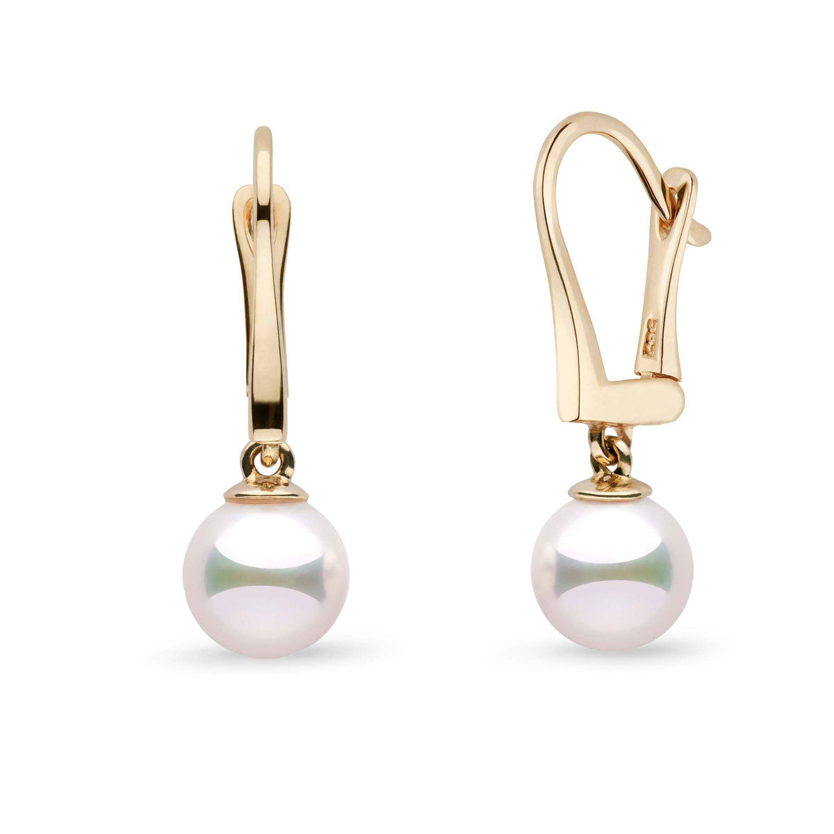 Classic Collection 7.5-8.0 mm White Hanadama Pearl Dangle Earrings yellow gold