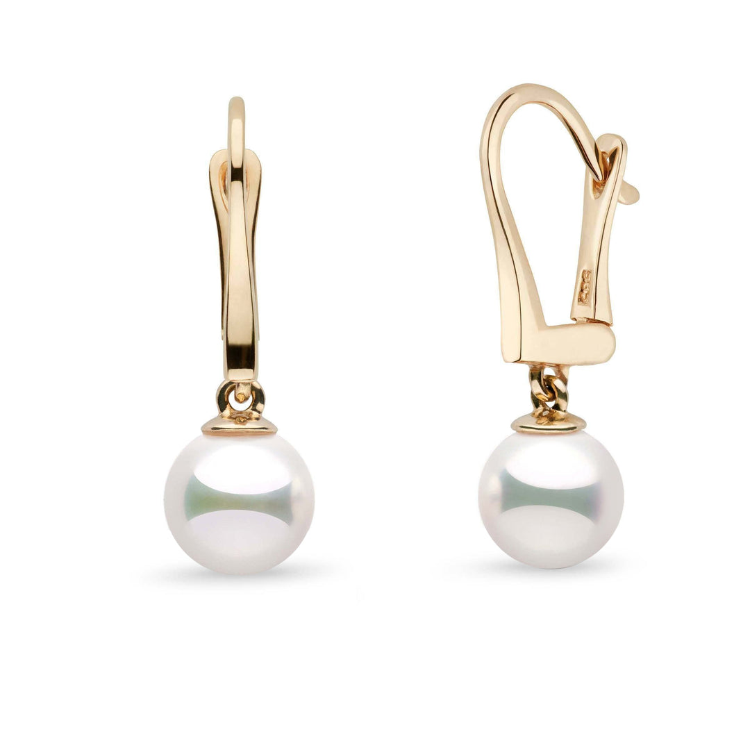 Classic Collection 7.5-8.0 mm Natural White Hanadama Pearl Dangle Earrings yellow gold