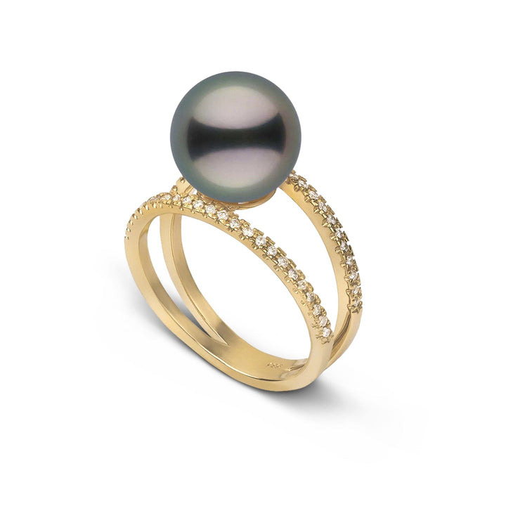 Bridge Collection 10.0-11.0 mm Tahitian Pearl and Diamond Ring Yellow Gold side angle