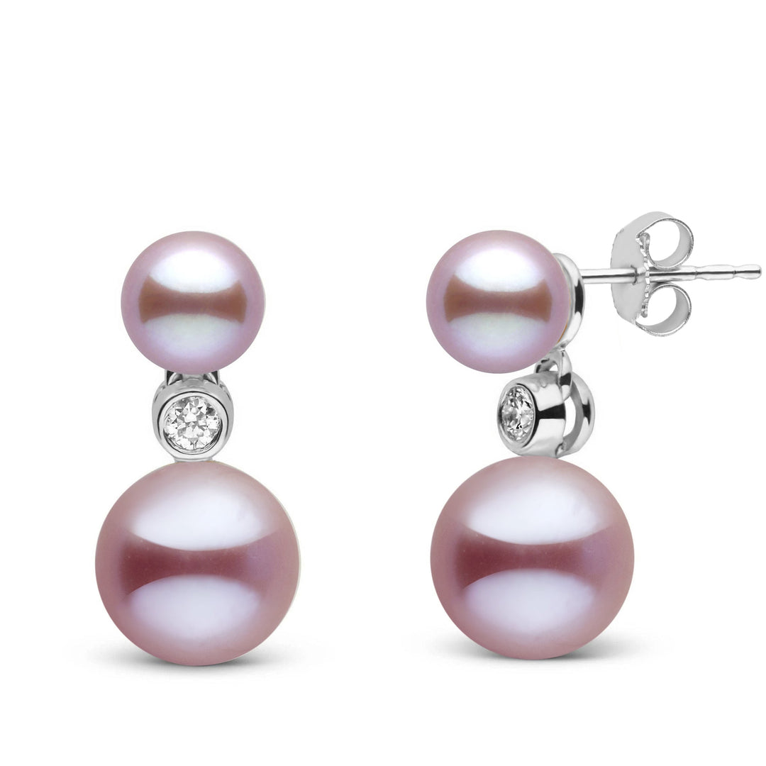 6.5-9.0 mm Lavender Freshadama Pearl and Diamond Duet Dangle Earrings