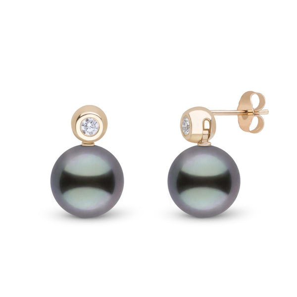Diamond Dot Collection 10.0-11.0 mm Tahitian Pearl and Diamond Earrings Yellow Gold