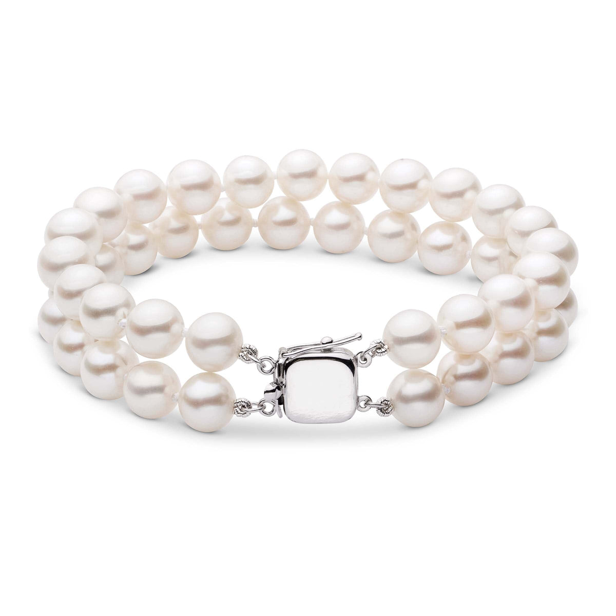 Personalized 7.0-7.5 mm AAA Akoya Pearl Double Strand Square Clasp Bracelet
