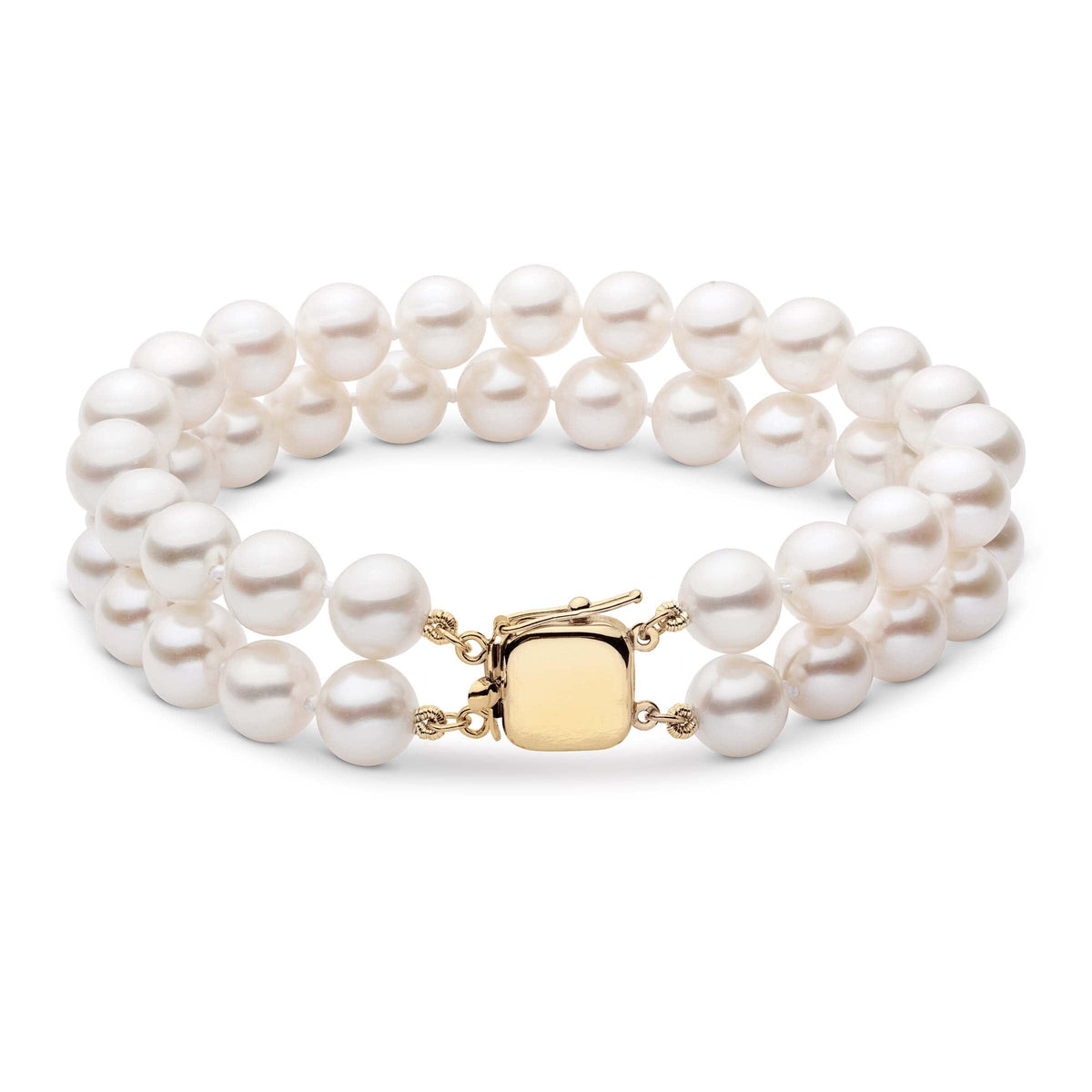 Personalized 7.0-7.5 mm AAA Akoya Pearl Double Strand Square Clasp Bracelet