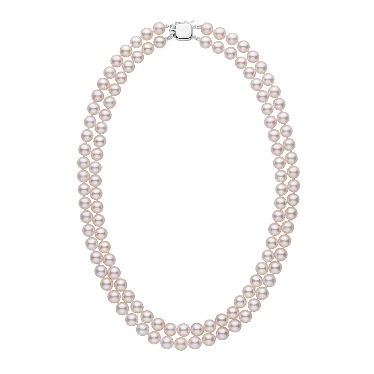 Personalized 7.0-7.5 mm AAA Akoya Pearl Double Strand Square Clasp Necklace