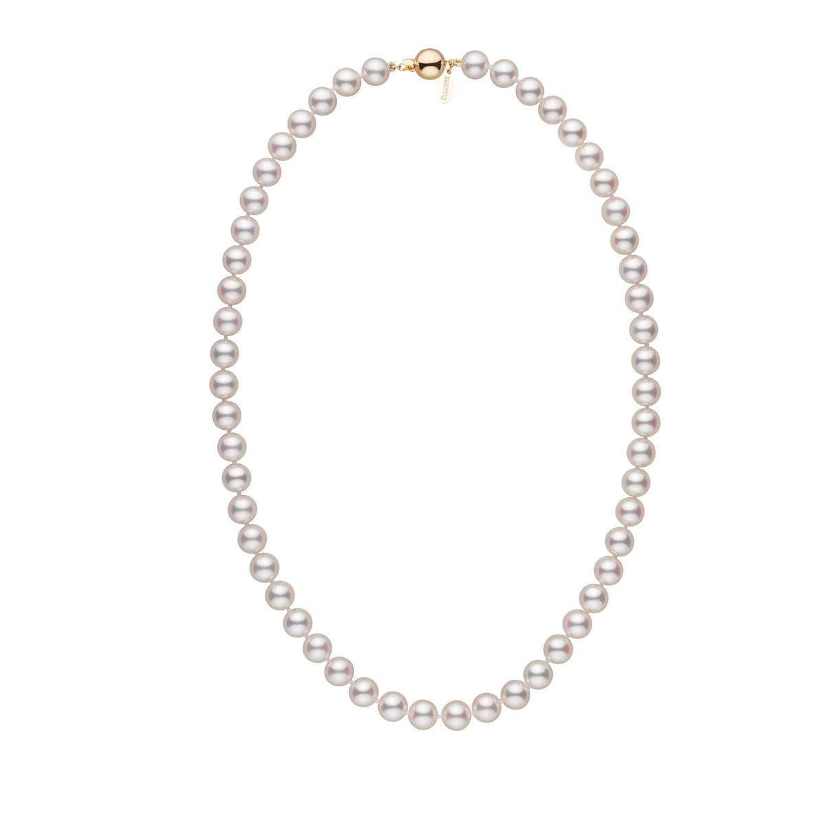 7.5-8.0 mm 18 inch White Hanadama Akoya Pearl Necklace yellow gold polished