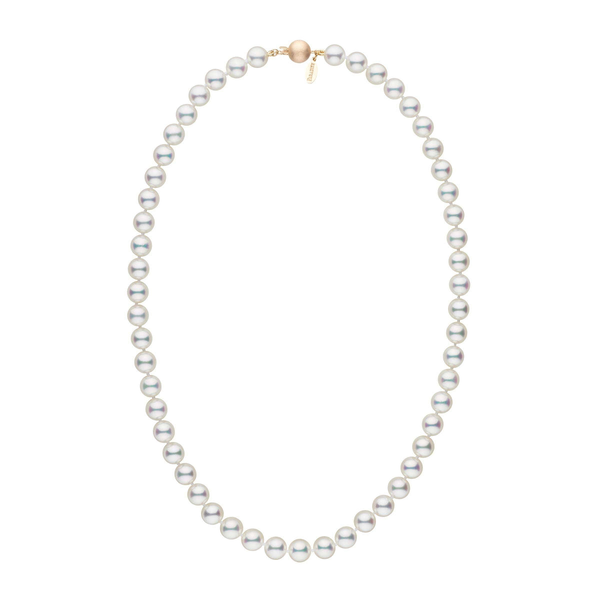 7.5-8.0 mm 18 Inch Natural White Hanadama Akoya Pearl Necklace yellow gold matte