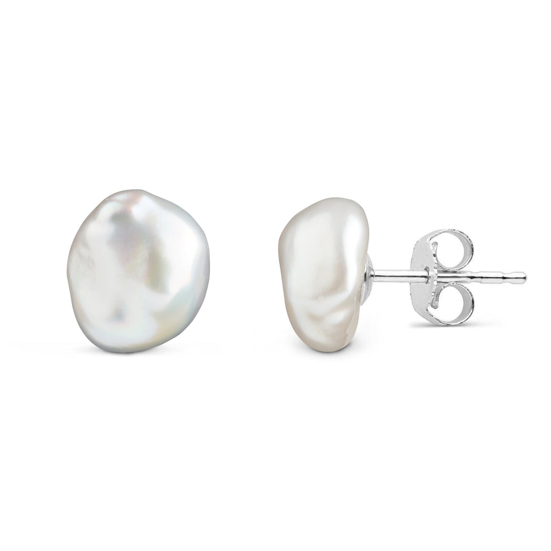 8.0-9.0 mm Keshi Metallic White Freshwater Pearl Stud Earrings