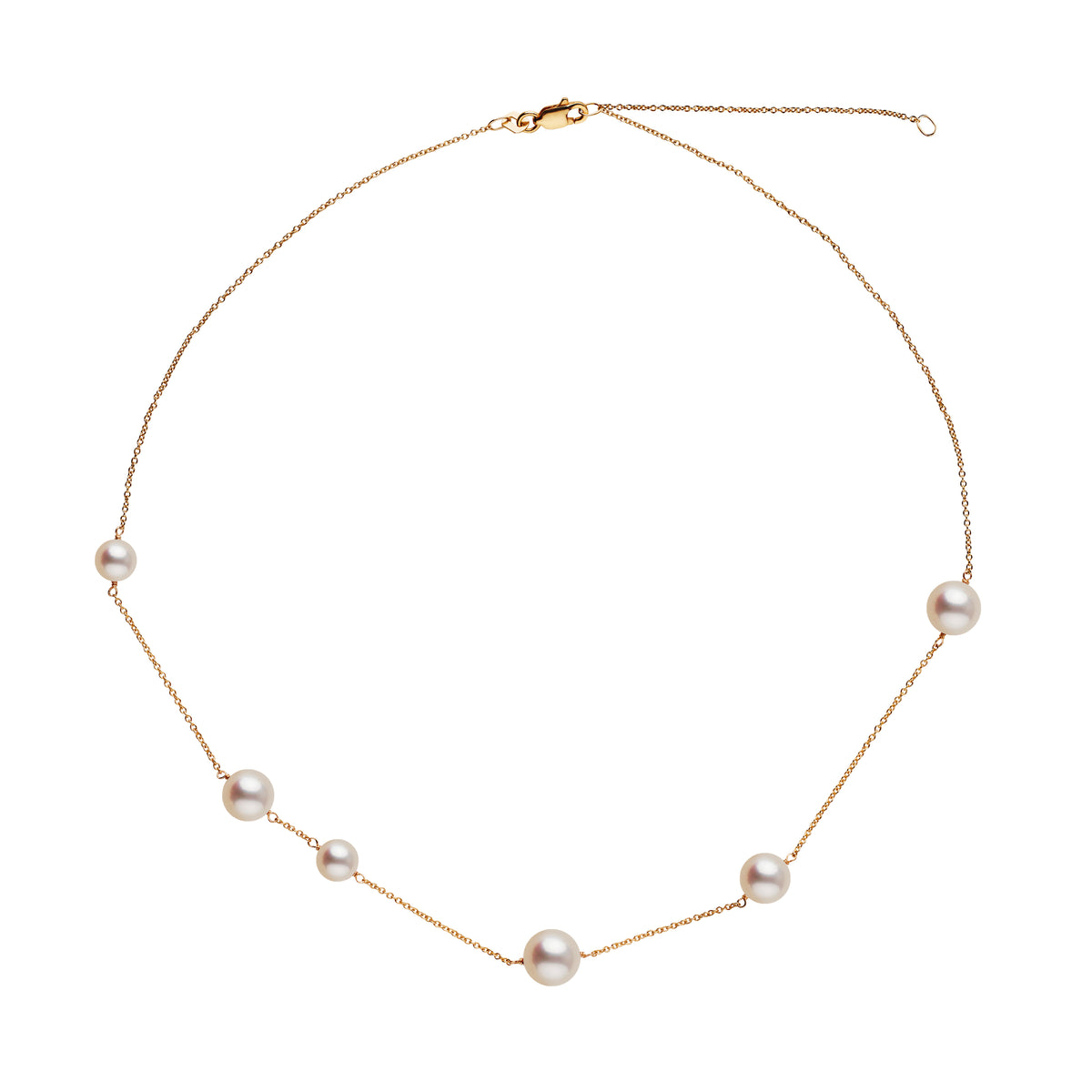 Luna Collection White Freshadama Pearl Necklace featuring delicate freshwater white pearls arranged on a fine gold chain, perfect for elegant and timeless style.