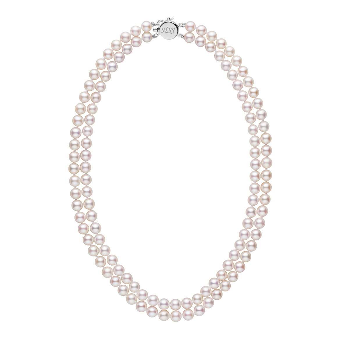Personalized 6.5-7.0 mm AAA Akoya Pearl Double Strand Circle Clasp Necklace