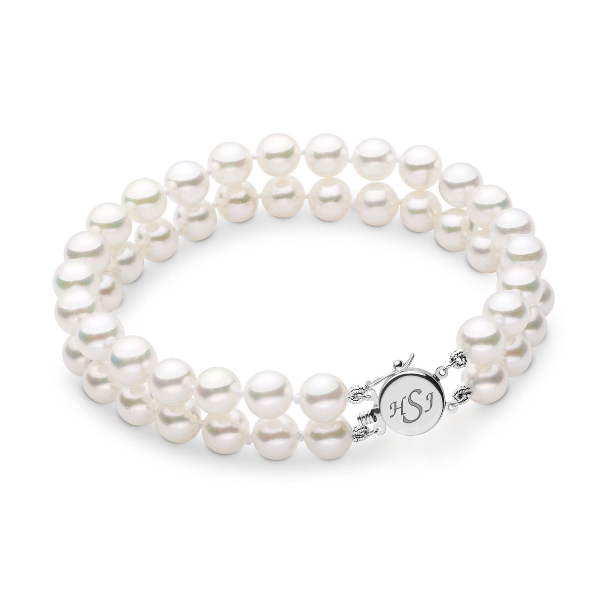 Personalized 6.5-7.0 mm AAA Akoya Pearl Double Strand Circle Clasp Bracelet