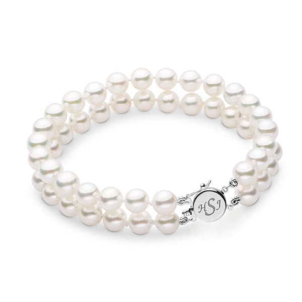 Personalized 6.5-7.0 mm AAA Akoya Pearl Double Strand Circle Clasp Bracelet