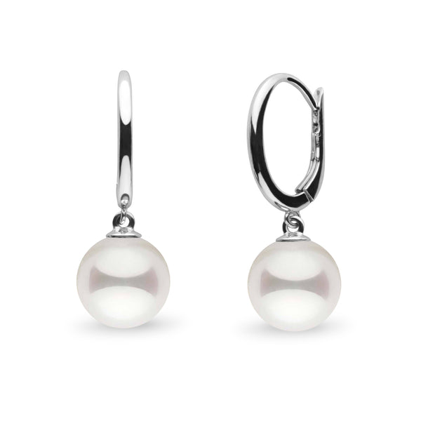 Solid Eternal Collection White Akoya 8.5-9.0 mm Pearl Dangle Earrings white gold