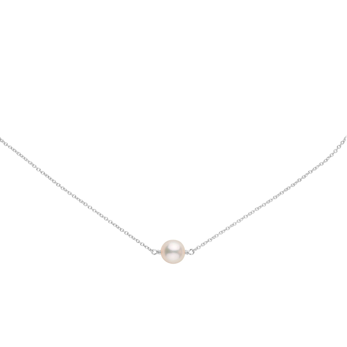 Elegant 8.5-9.0 mm Akoya Pearl Solitaire Pendant featuring a single lustrous white cultured pearl on a delicate white gold chain, perfect for classic and refined style.