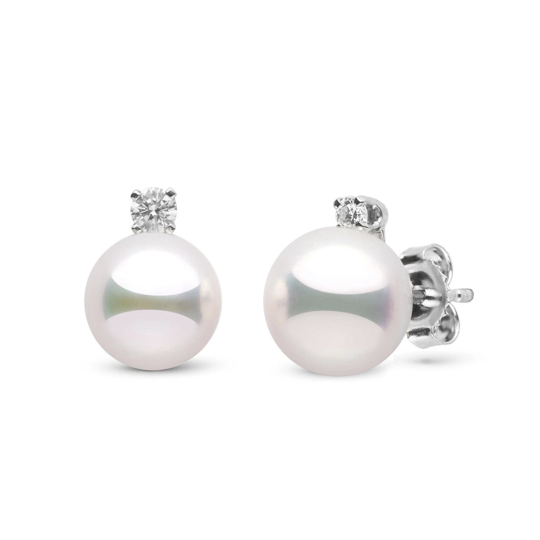 Starlight Collection 8.5-9.0 mm White Hanadama Pearl and Diamond Stud Earrings white gold