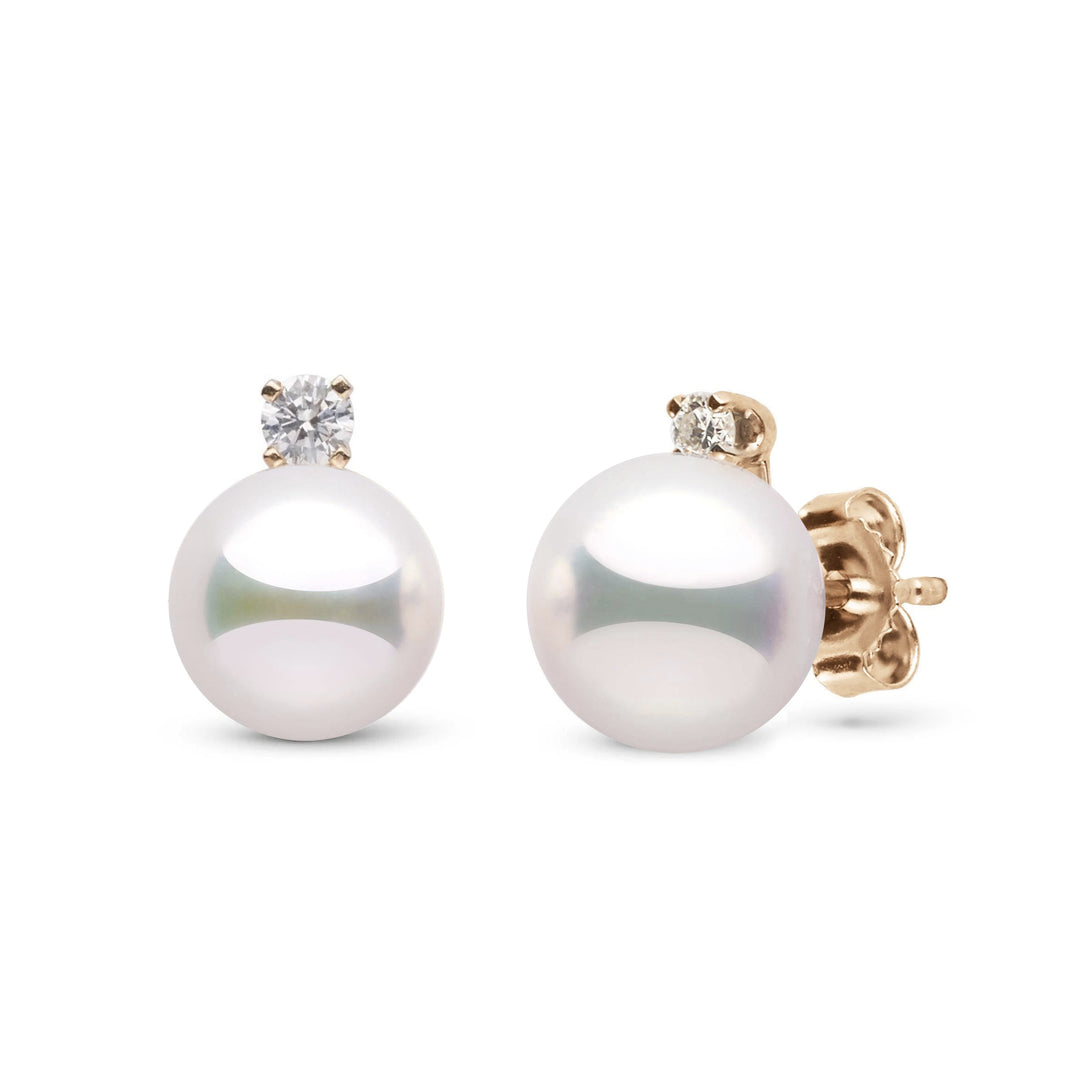 Starlight Collection 8.5-9.0 mm White Hanadama Pearl and Diamond Stud Earrings yellow gold 