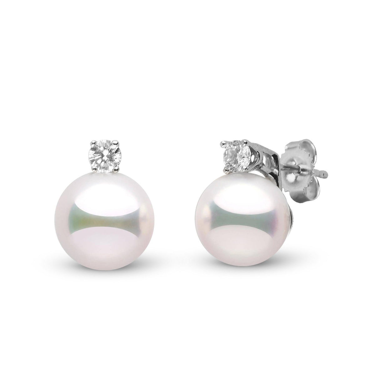 Certified Starlight Collection 9.0-9.5 mm White Hanadama Pearl and Diamond Stud Earrings on white gold