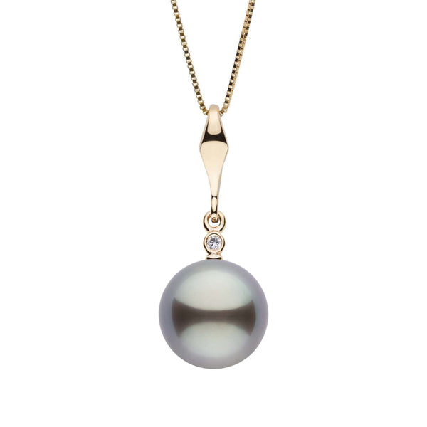 Essential Collection 10.0-11.0 mm Tahitian Pearl and Diamond Pendant with a lustrous dark Tahitian pearl set on a polished yellow gold bail accented by a single sparkling diamond.