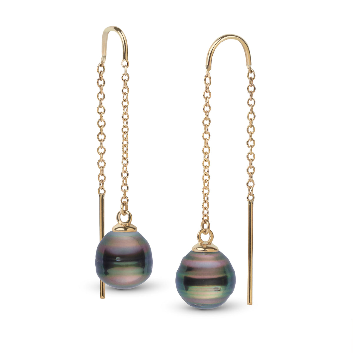 9.0-10.0 mm Tahitian Baroque Pearl Threader Earrings Yellow Gold