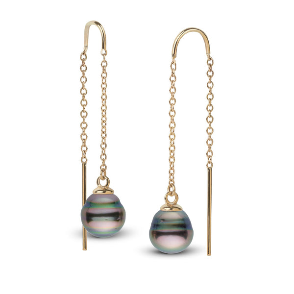8.0-9.0 mm Tahitian Baroque Pearl Threader Earrings Yellow Gold