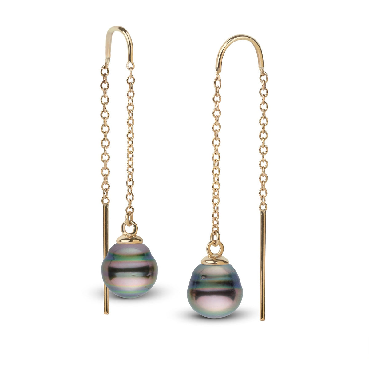 8.0-9.0 mm Tahitian Baroque Pearl Threader Earrings Yellow Gold
