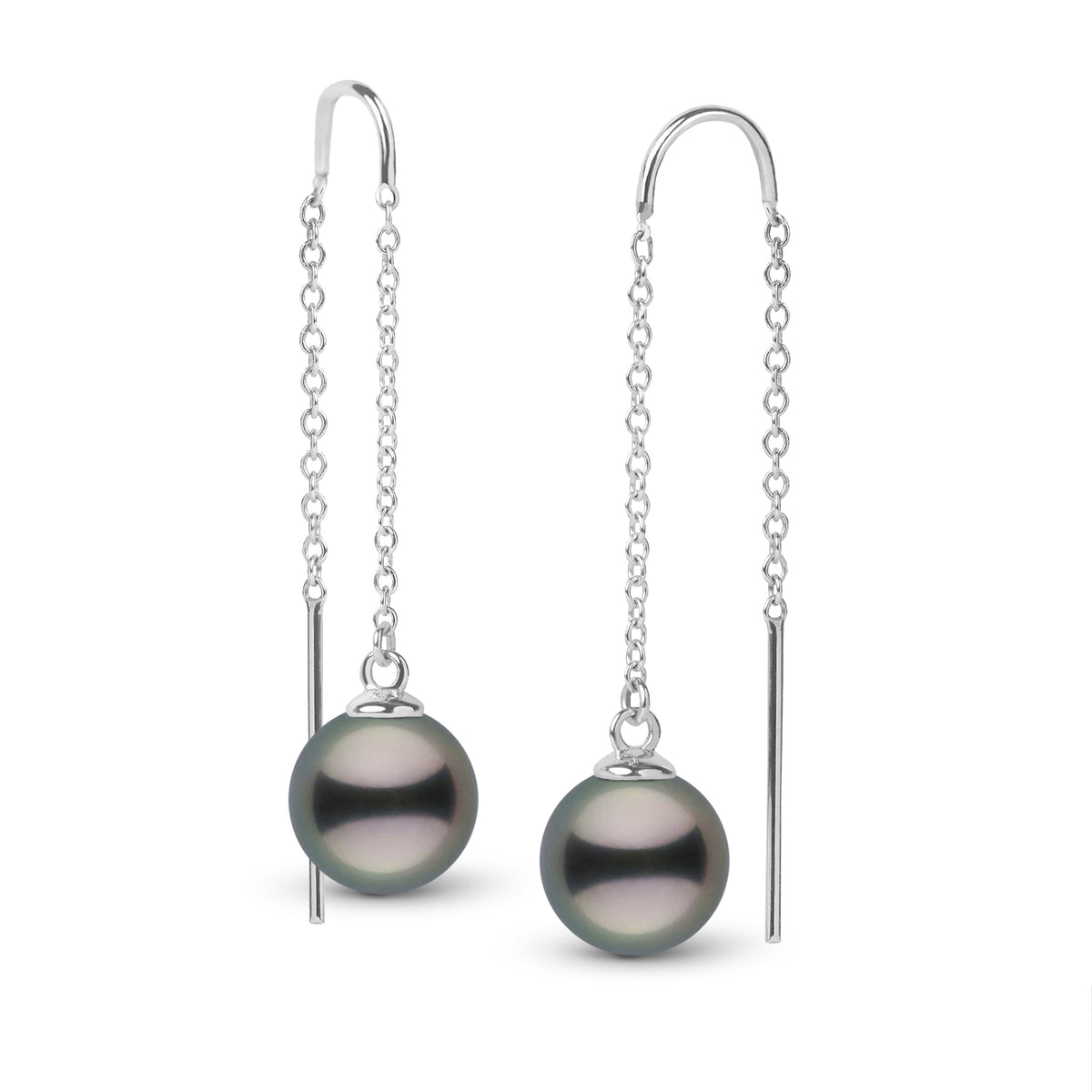 9.0-10.0 mm Tahitian Pearl Threader Earrings White Gold
