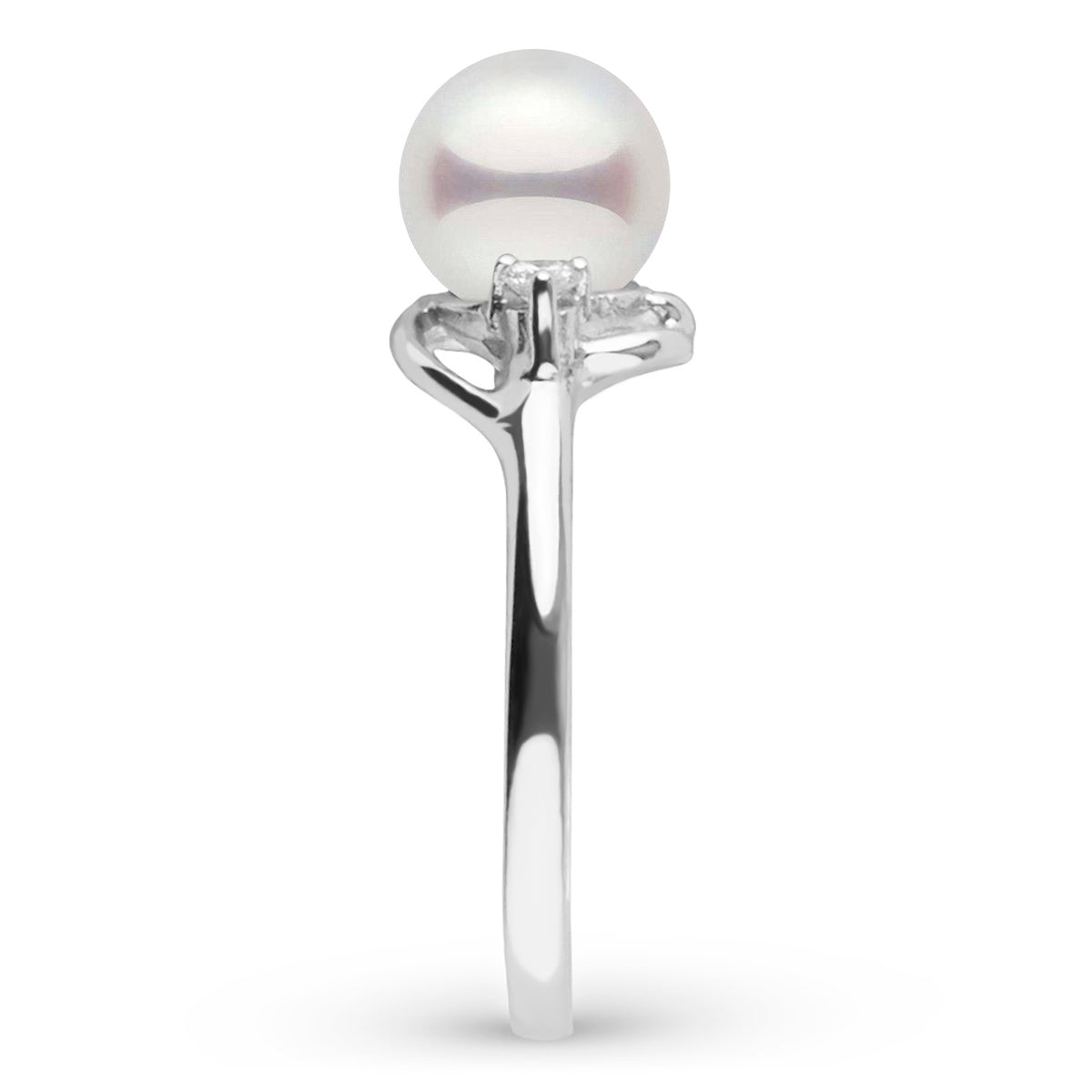 Tiara Collection Akoya Pearl and Diamond Ring white gold side