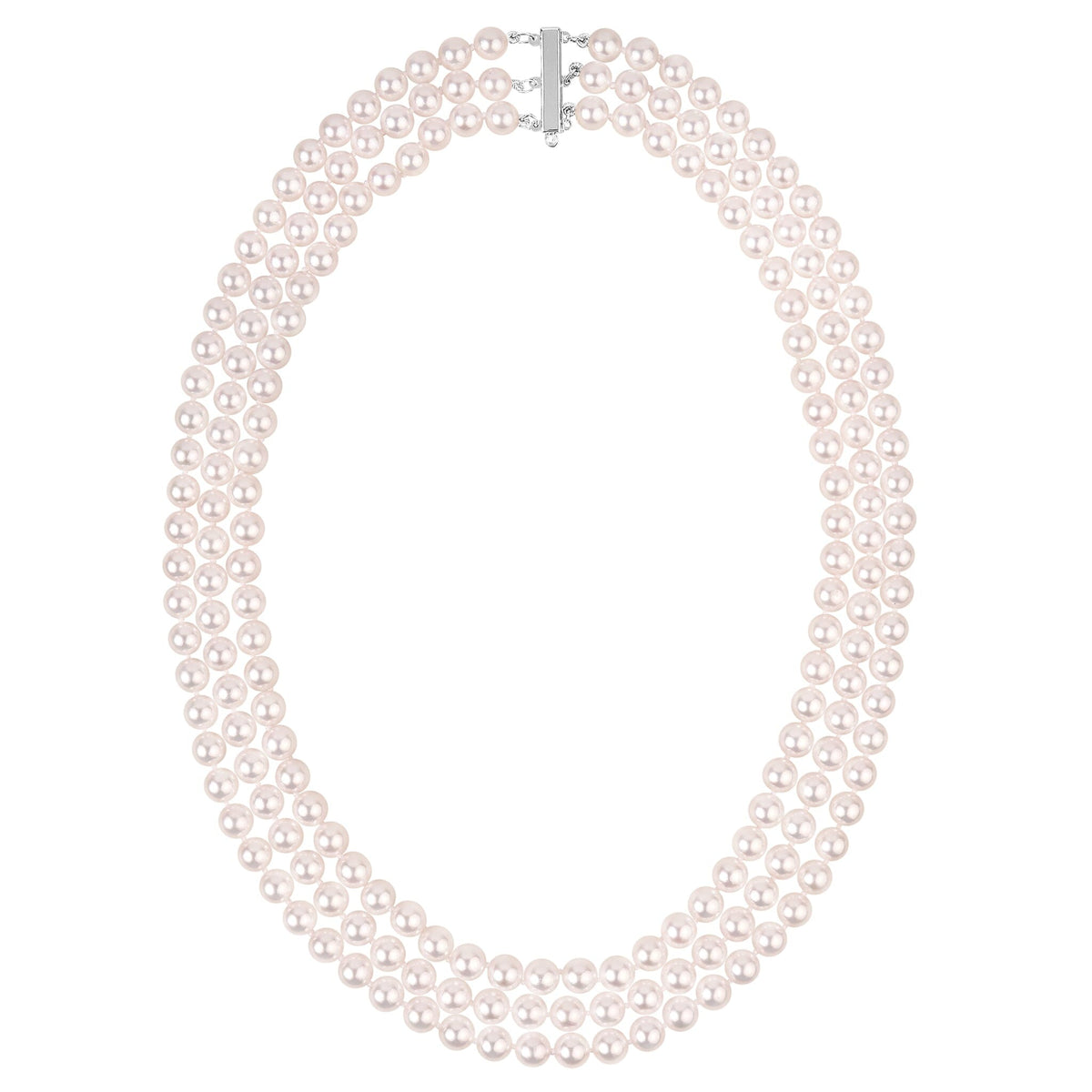 6.0-6.5 mm Triple Strand White Akoya AAA Pearl Necklace white gold