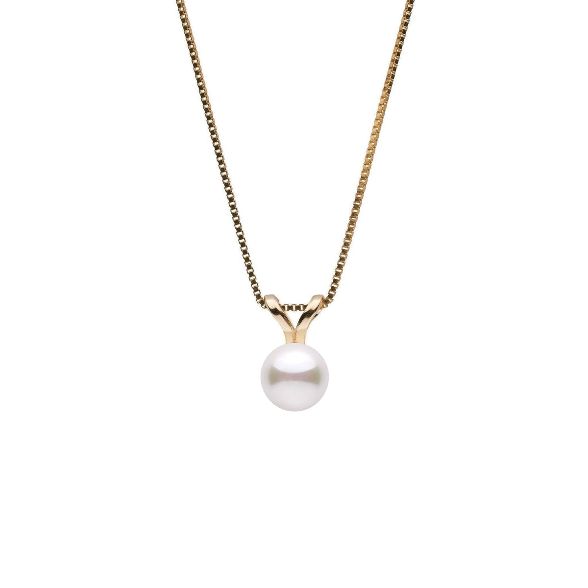 6.0-6.5 mm Akoya Pearl Unity Collection Pendant featuring a single white akoya pearl set on a delicate yellow gold chain, showcasing elegant and timeless fine pearl jewelry.