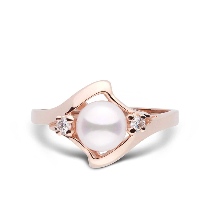 Wave Collection Akoya Pearl and Diamond Ring rose gold