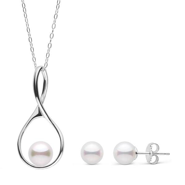 7.0-7.5 mm Akoya Pearl Wishbone Collection Pendant and Stud Earrings Set white gold