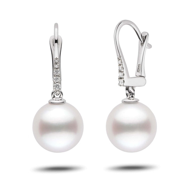 Allure Collection White South Sea 11.0-12.0 mm Pearl & Diamond Dangle Earrings wg