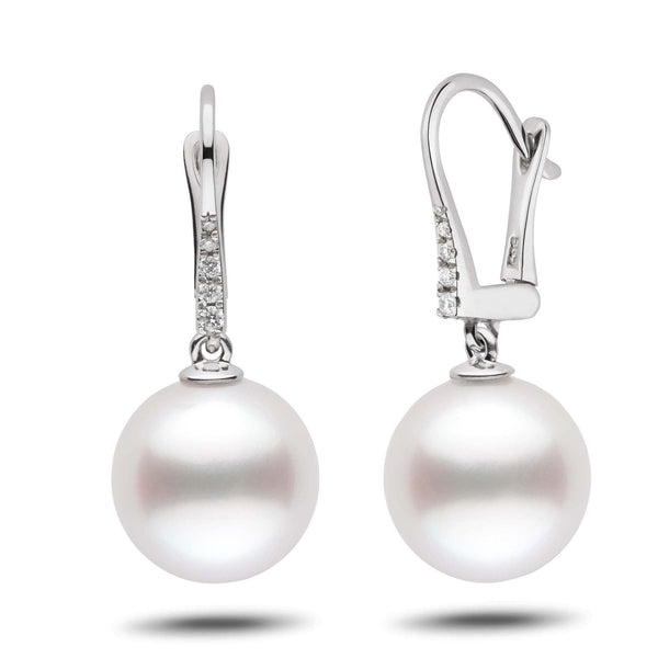 Allure Collection White South Sea 12.0-13.0 mm Pearl & Diamond Dangle Earrings wg