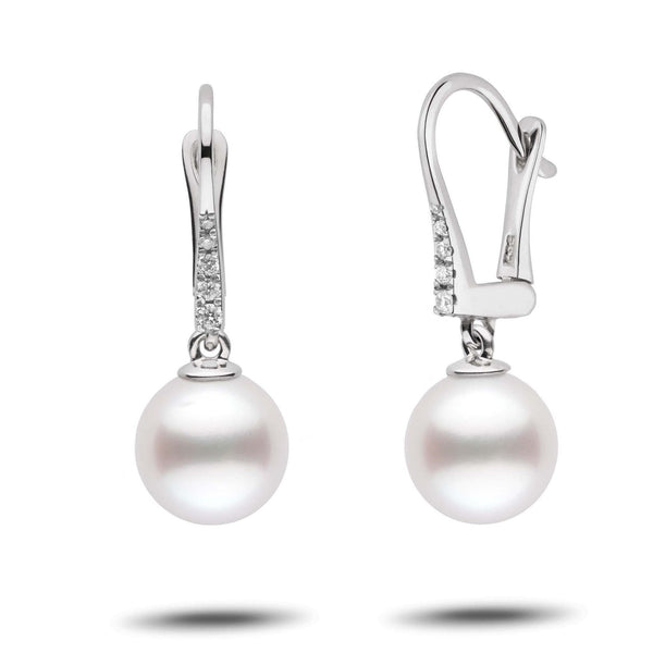 Allure Collection White South Sea 9.0-10.0 mm Pearl & Diamond Dangle Earrings wg