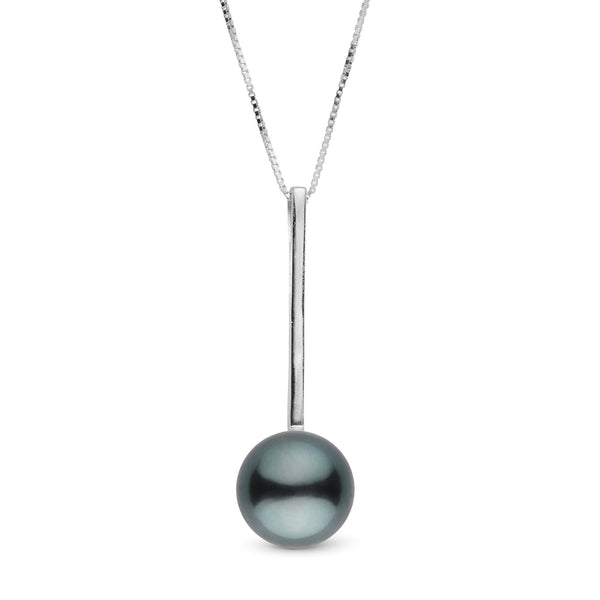 Bar Collection 9.0-10.0 mm Tahitian Pearl Pendant featuring a single dark Tahitian pearl suspended from a sleek white metal bar on a delicate chain.