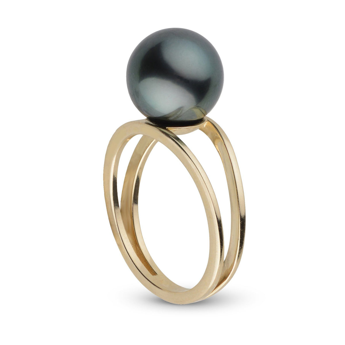 Bridge Collection 10.0-11.0 mm Tahitian Pearl Ring featuring a lustrous black tahitian pearl set on a modern, elegant gold band, showcasing fine cultured pearls.