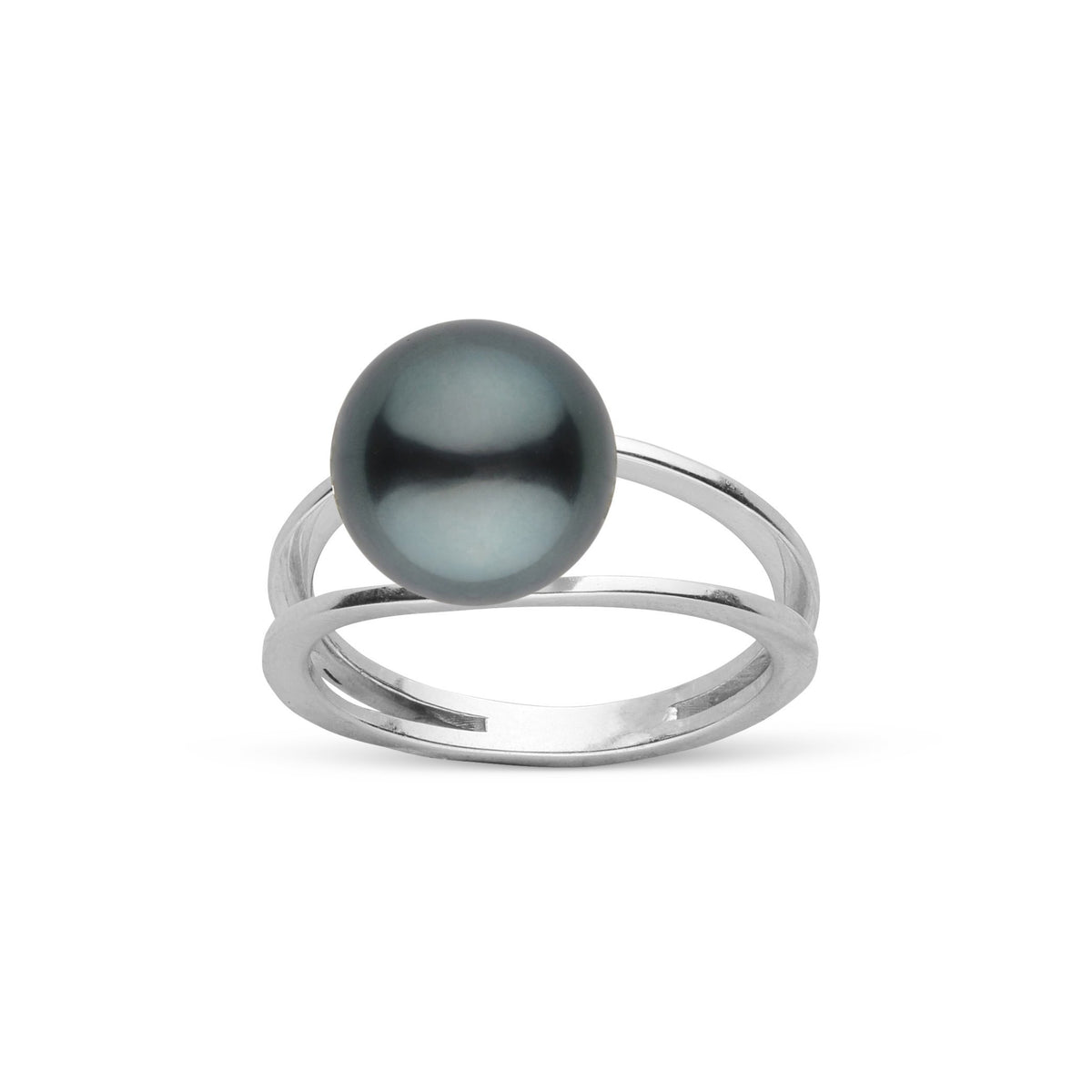 Bridge Collection 10.0-11.0 mm Tahitian Pearl Ring featuring a lustrous black Tahitian pearl set on a sleek and modern 14K white gold band, perfect for elegant everyday wear.