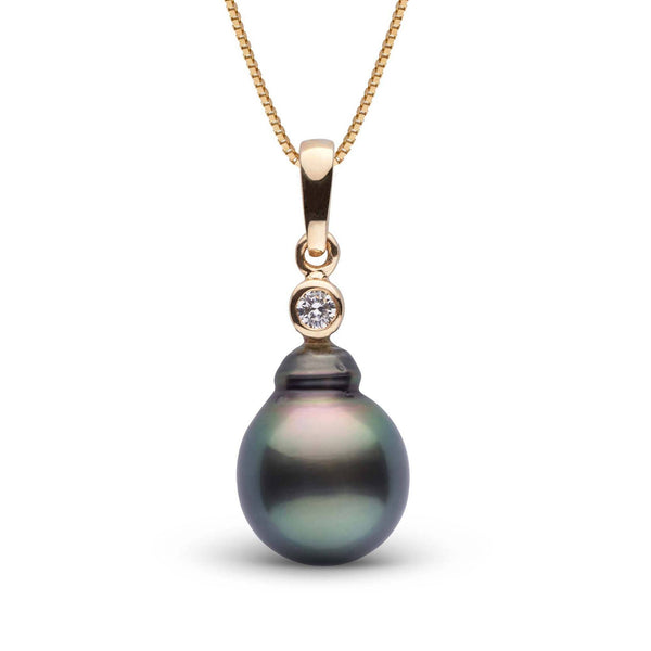 Brilliant Collection 10.0-11.0 mm Tahitian Baroque Pearl and Diamond Pendant featuring a dark Tahitian baroque pearl with a sparkling diamond set in gold on a fine chain.