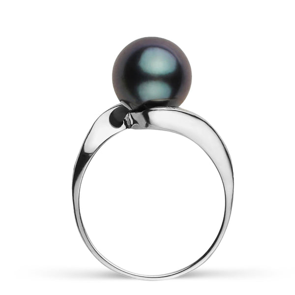 Cascade Collection 9.0-10.0 mm Tahitian Pearl Ring featuring a lustrous black cultured pearl set on a sleek, polished 14K white gold band, showcasing elegant and timeless design.
