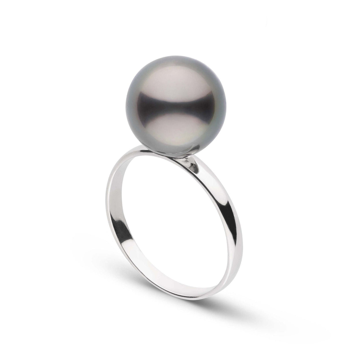 Classic Collection 10.0-11.0 mm Tahitian Pearl Ring featuring a large dark gray Tahitian pearl set on a sleek, polished 14K white gold band, showcasing elegant and timeless design.