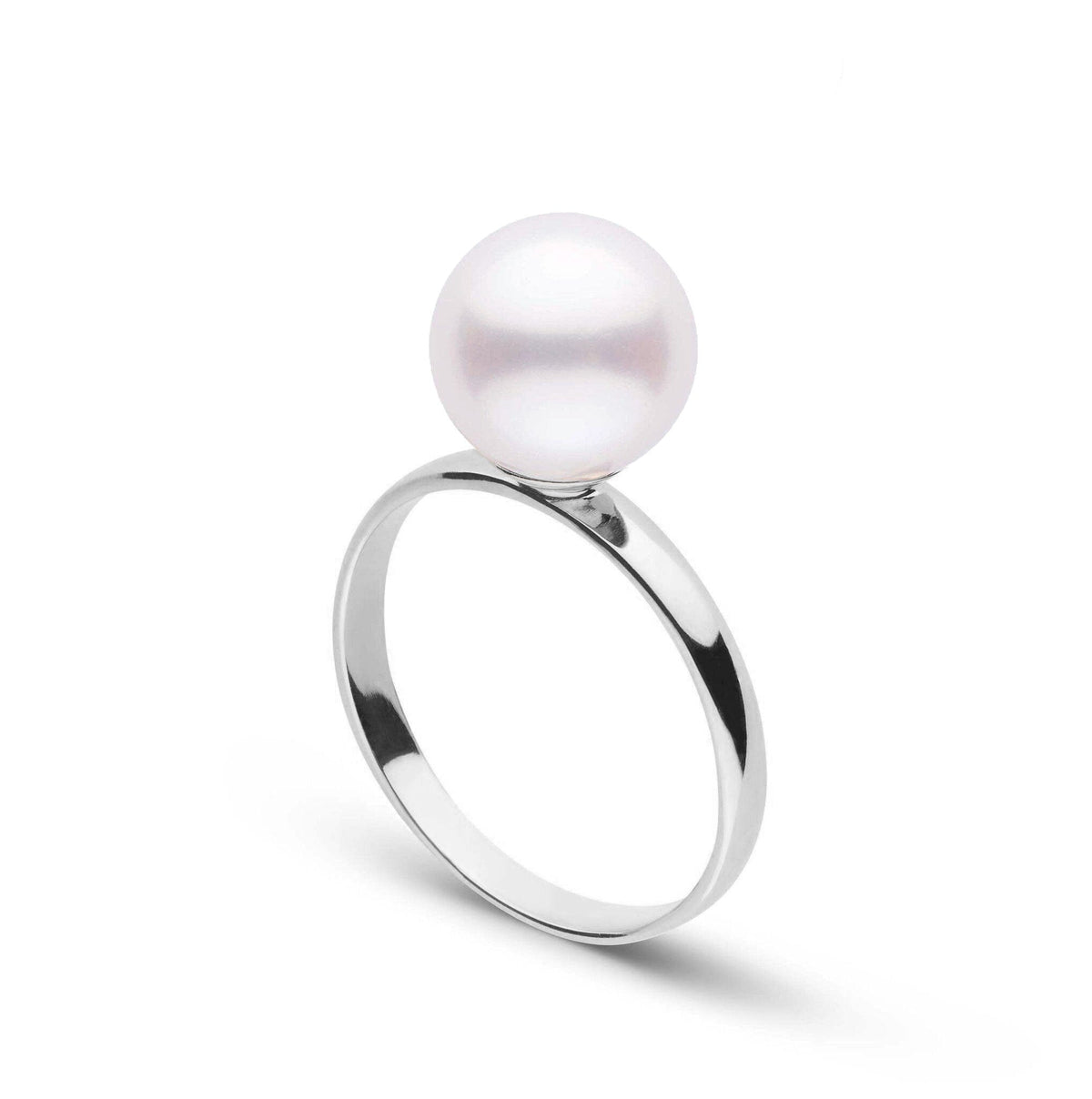 Classic Collection 8.0-8.5 mm Akoya Pearl Ring featuring a single lustrous white akoya pearl set on a sleek polished band, showcasing fine cultured pearls elegance.