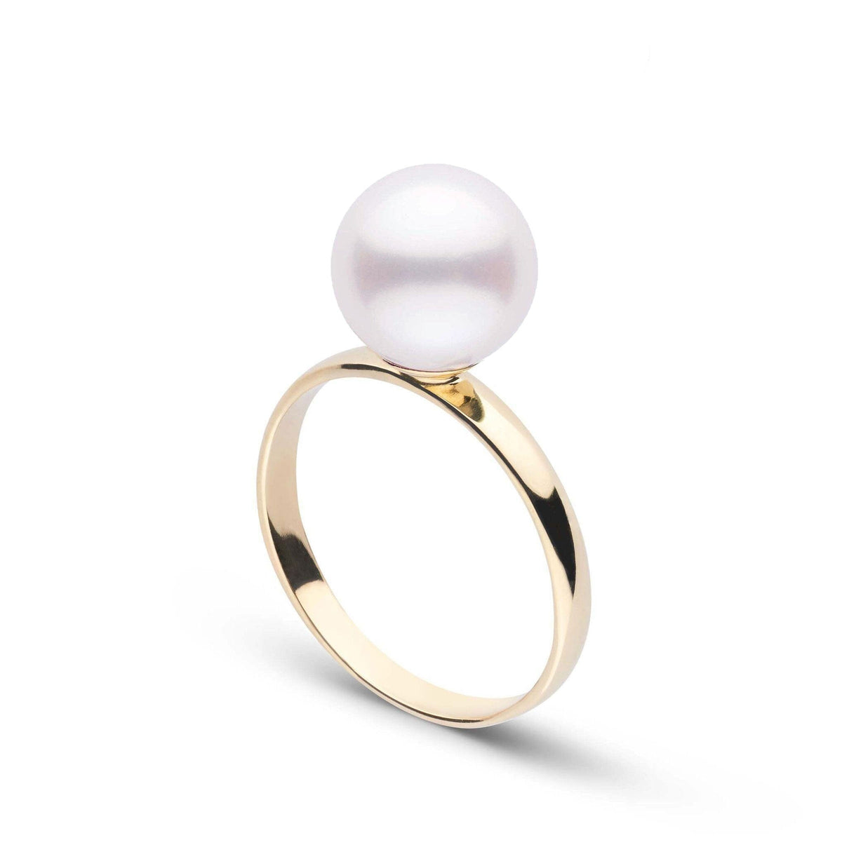 Classic Collection 8.0-8.5 mm Akoya Pearl Ring featuring a single white akoya pearl set on a polished gold band, showcasing elegant and timeless fine pearl jewelry.