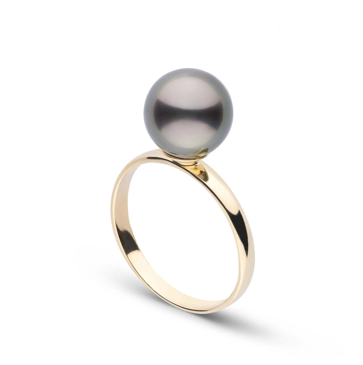 Classic Collection 8.0-9.0 mm Tahitian Pearl Ring featuring a lustrous dark gray Tahitian pearl set on a polished yellow gold band, elegant and timeless design.