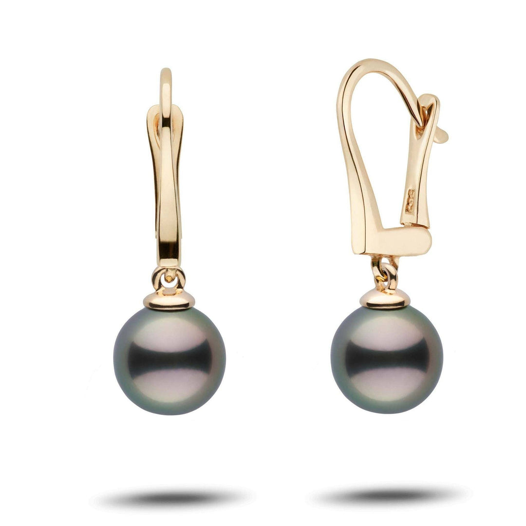 Classic Collection Tahitian 8.0-9.0 mm Pearl Dangle Earrings yellow gold