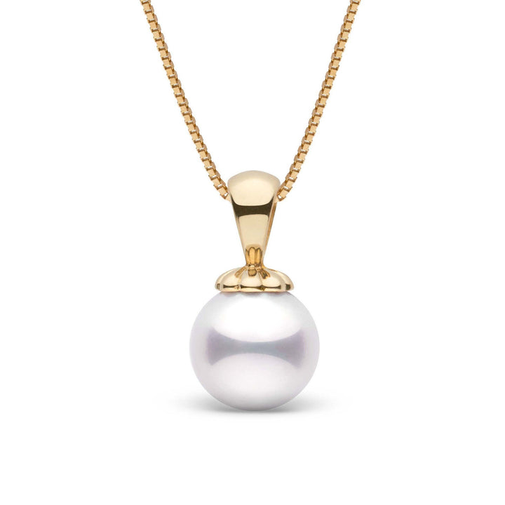 Classic Collection White 8.5-9.0 mm AAA Akoya Pearl Pendant yellow gold