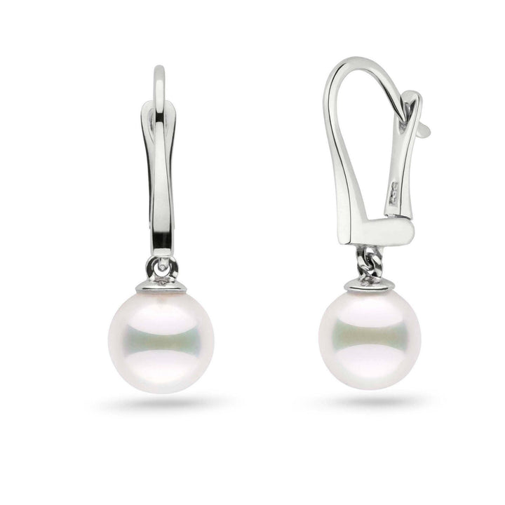 Classic Collection White Akoya 7.5-8.0 mm Pearl Dangle Earrings white gold