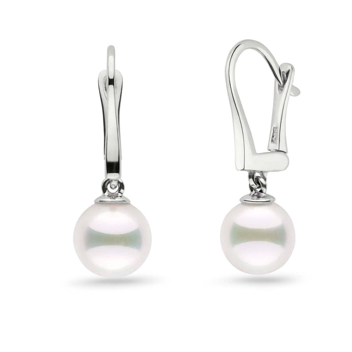 Classic Collection White Akoya 8.0-8.5 mm Pearl Dangle Earrings white gold