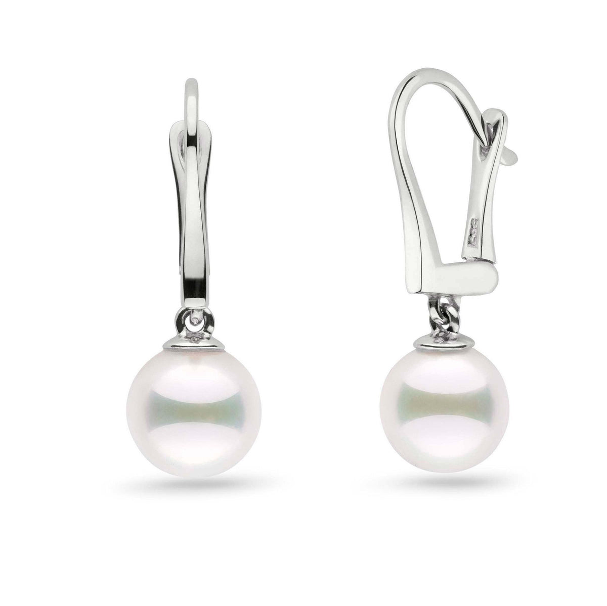 Classic Collection White Akoya 8.0-8.5 mm Pearl Dangle Earrings white gold