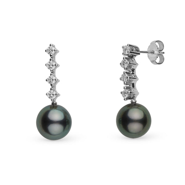 9.0-10.0 mm Tahitian Pearl and Diamond Luminary Earrings white gold